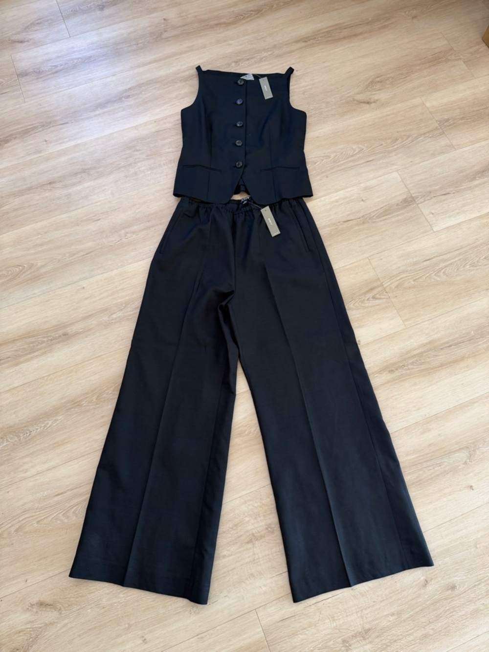 J. Crew Black Wide-Leg Pants with Matching Button Vest